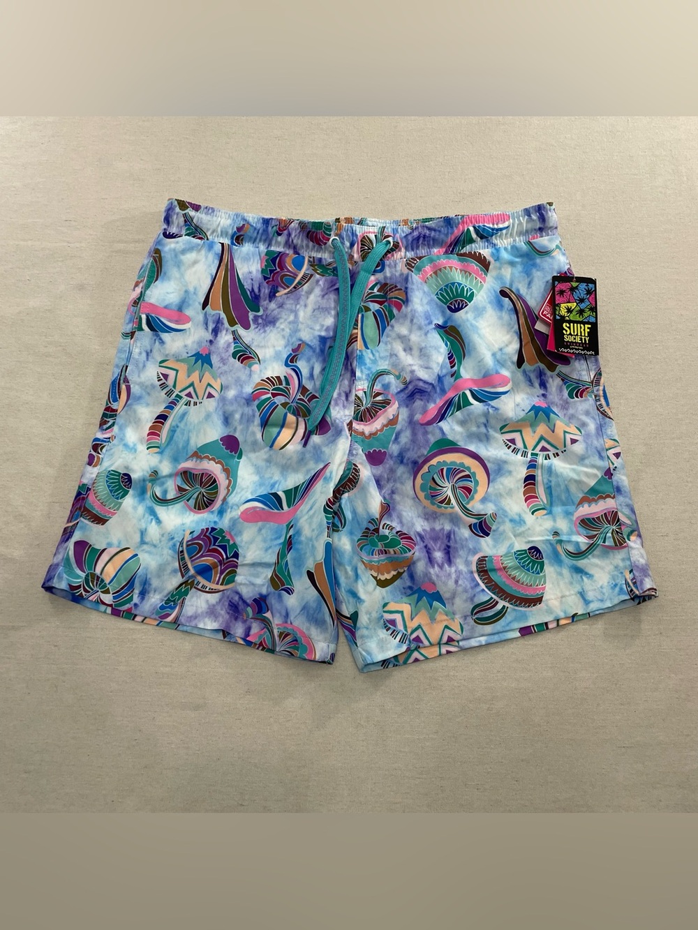 NWT Surf Society Men's Size XL Swim Trunks Shorts Pastel Mushroom 4 Way Stretch